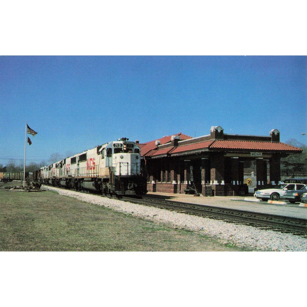 Kansas City Southern SD50 Diesel 713 Mena Arkansas Train Postcard 1989 RP1110
